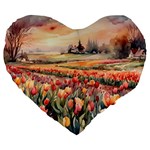 Tulips Field Tree Large 19  Premium Flano Heart Shape Cushions