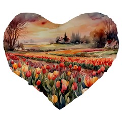 Tulips Field Tree Large 19  Premium Flano Heart Shape Cushions from ArtsNow.com Back