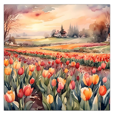 Tulips Field Tree 36  x 36  Square Satin Scarf from ArtsNow.com Front