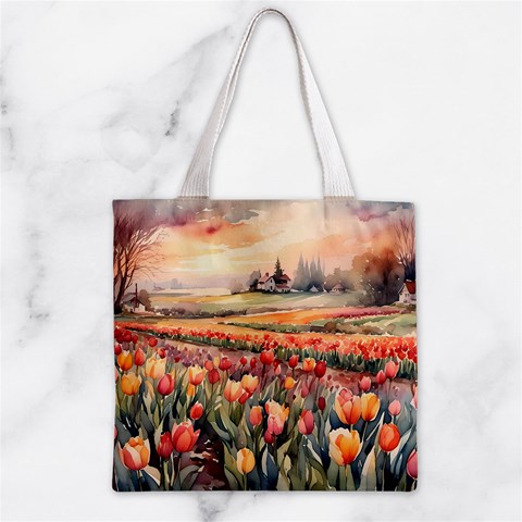 Tulips Field Tree Zipper Grocery Tote Bag from ArtsNow.com Front