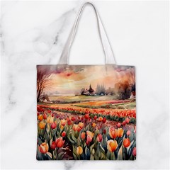 Tulips Field Tree Zipper Grocery Tote Bag from ArtsNow.com Front