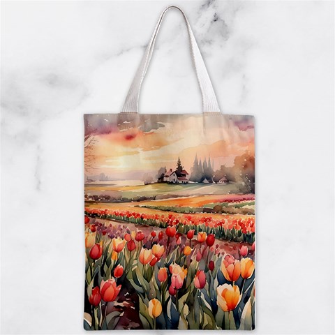 Tulips Field Tree Zipper Classic Tote Bag from ArtsNow.com Front