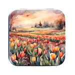 Tulips Field Tree Square Metal Box (Black)