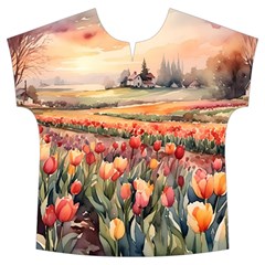 Tulips Field Tree Short Sleeve Long Pants Satin Pajamas Set from ArtsNow.com Front