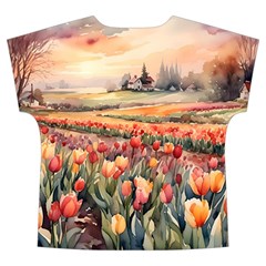 Tulips Field Tree Short Sleeve Long Pants Satin Pajamas Set from ArtsNow.com Back