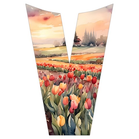 Tulips Field Tree Short Sleeve Long Pants Satin Pajamas Set from ArtsNow.com Placket