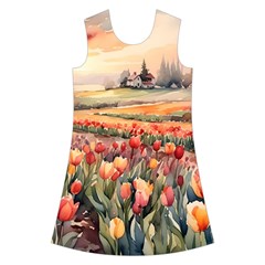 Tulips Field Tree Kids  Short Sleeve Velvet Dress from ArtsNow.com Front