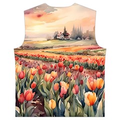 Tulips Field Tree Men s High Neck Button Up Puffer Vest from ArtsNow.com Back