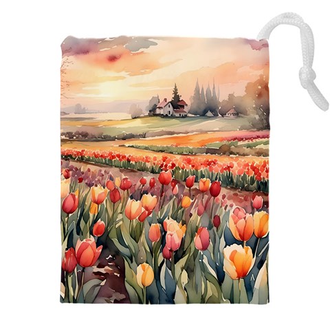 Tulips Field Tree Drawstring Pouch (4XL) from ArtsNow.com Front