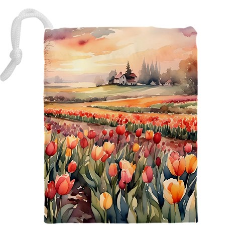 Tulips Field Tree Drawstring Pouch (4XL) from ArtsNow.com Back