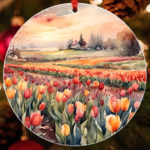 Tulips Field Tree UV Print Acrylic Ornament Round from ArtsNow.com Front