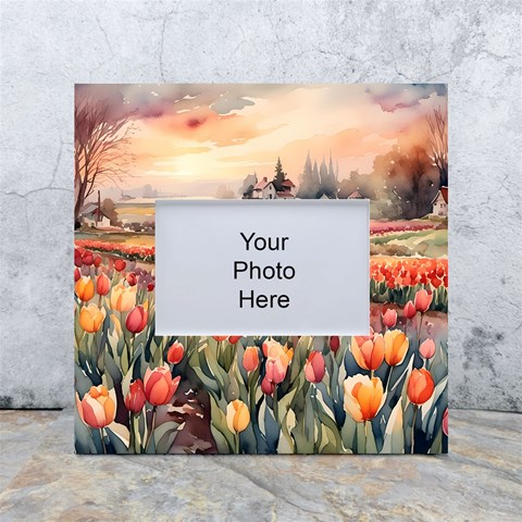 Tulips Field Tree White Box Photo Frame 4  x 6  from ArtsNow.com Front