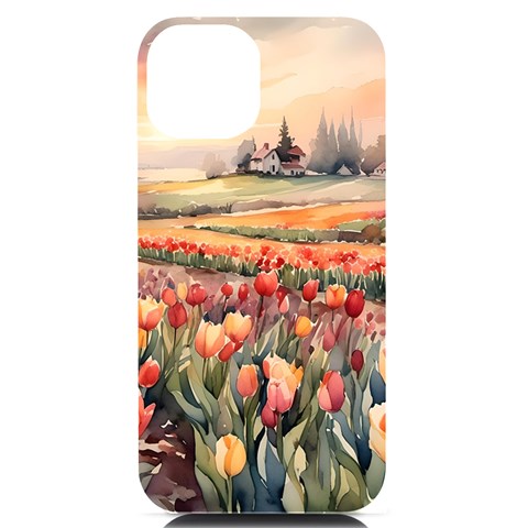 Tulips Field Tree iPhone 14 Black UV Print PC Hardshell Case from ArtsNow.com Front