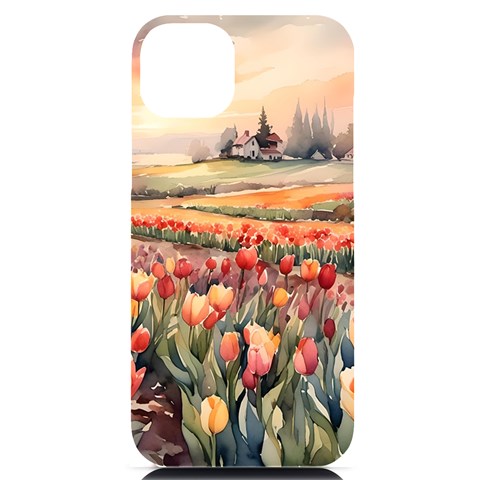Tulips Field Tree iPhone 14 Plus Black UV Print PC Hardshell Case from ArtsNow.com Front