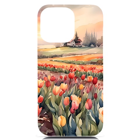 Tulips Field Tree iPhone 14 Pro Max Black UV Print PC Hardshell Case from ArtsNow.com Front