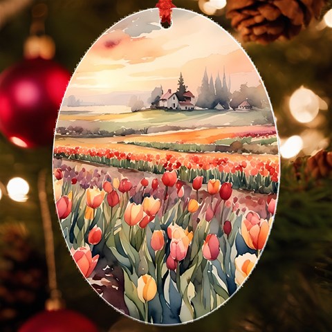 Tulips Field Tree UV Print Acrylic Ornament Oval from ArtsNow.com Front