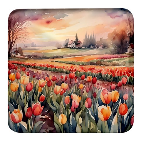 Tulips Field Tree Square Glass Fridge Magnet (4 pack) from ArtsNow.com Front
