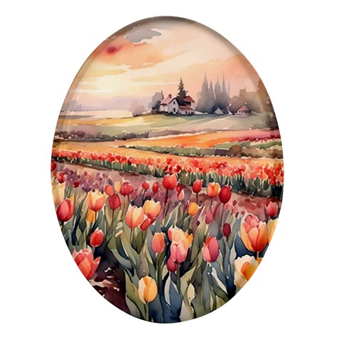 Tulips Field Tree Oval Glass Fridge Magnet (4 pack) from ArtsNow.com Front