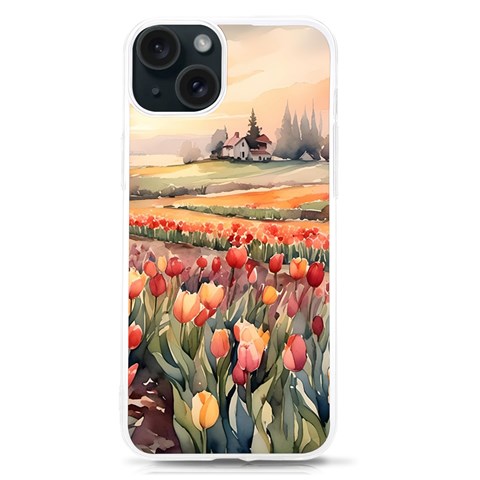 Tulips Field Tree iPhone 15 TPU UV Print Case from ArtsNow.com Front
