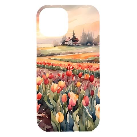 Tulips Field Tree iPhone 15 Black UV Print PC Hardshell Case from ArtsNow.com Front