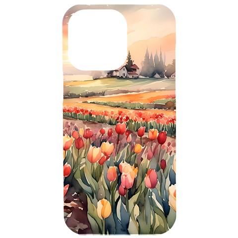 Tulips Field Tree iPhone 15 Pro Max Black UV Print PC Hardshell Case from ArtsNow.com Front
