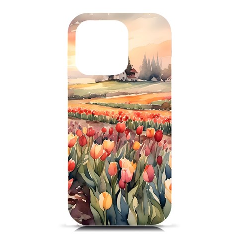 Tulips Field Tree iPhone 16 Pro Black UV Print PC Hardshell Case from ArtsNow.com Front