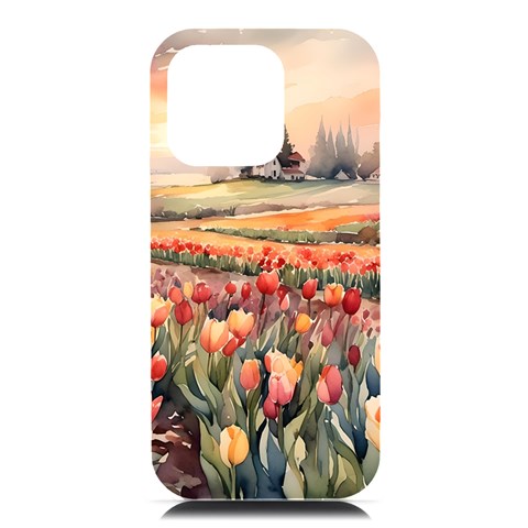 Tulips Field Tree iPhone 16 Pro Max Black UV Print PC Hardshell Case from ArtsNow.com Front