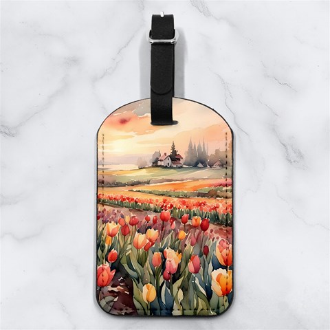 Tulips Field Tree Nappa Leather Luggage Tag Rectangle from ArtsNow.com Front