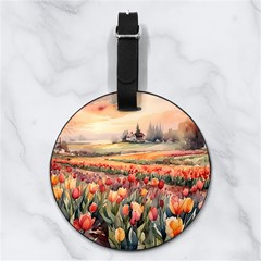 Tulips Field Tree Nappa Leather Luggage Tag Round from ArtsNow.com Back