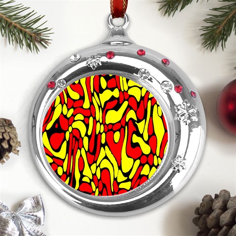 RBY 127 Metal Snowflake Red Crystal Round Ornament from ArtsNow.com Front