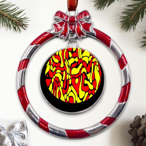 RBY 127 Metal Red Ribbon Round Ornament from ArtsNow.com Front
