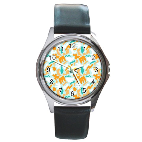 Design Pattern Seamless Tropical Round Metal Watch from ArtsNow.com Front