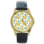 Design Pattern Seamless Tropical Round Gold Metal Watch