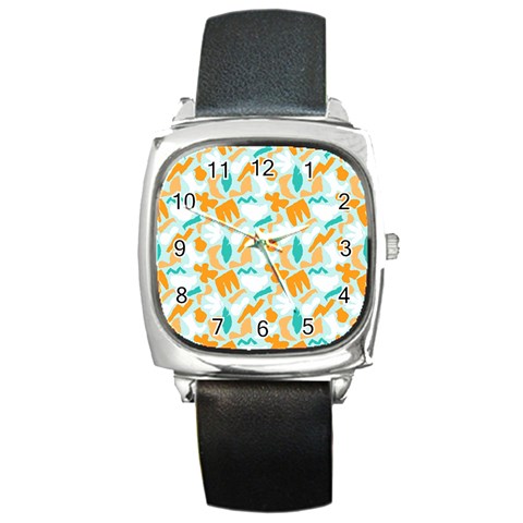 Design Pattern Seamless Tropical Square Metal Watch from ArtsNow.com Front