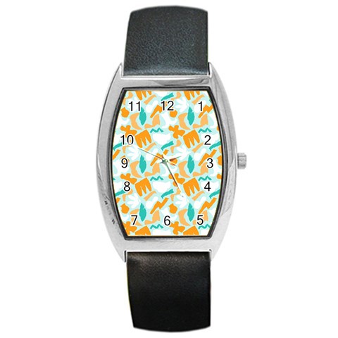 Design Pattern Seamless Tropical Barrel Style Metal Watch from ArtsNow.com Front