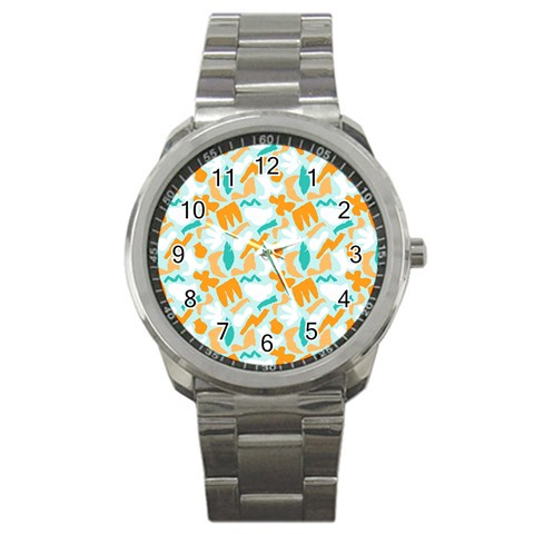 Design Pattern Seamless Tropical Sport Metal Watch from ArtsNow.com Front