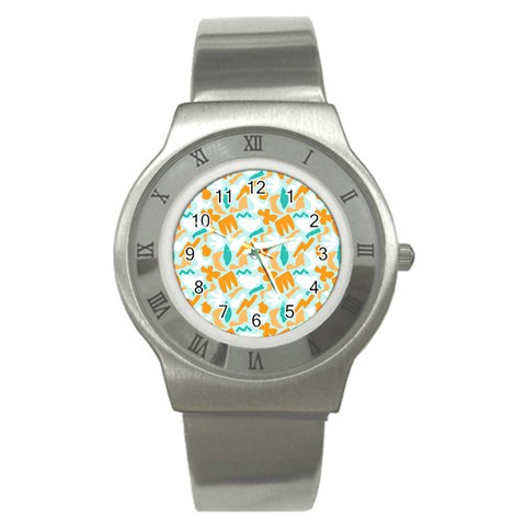 Design Pattern Seamless Tropical Stainless Steel Watch from ArtsNow.com Front