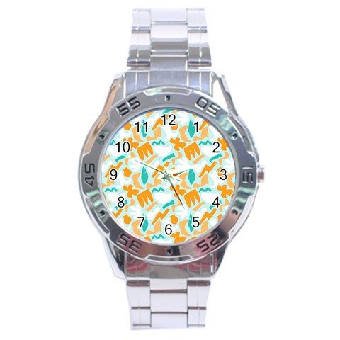 Design Pattern Seamless Tropical Stainless Steel Analogue Watch from ArtsNow.com Front
