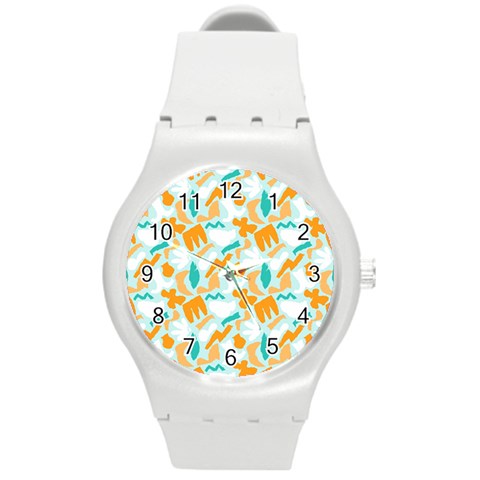 Design Pattern Seamless Tropical Round Plastic Sport Watch (M) from ArtsNow.com Front