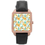 Design Pattern Seamless Tropical Rose Gold Leather Watch 