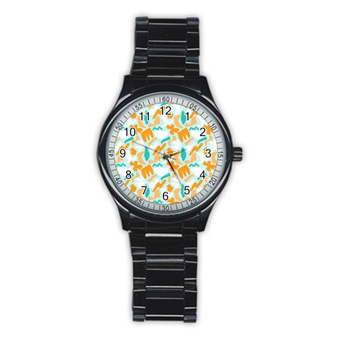 Design Pattern Seamless Tropical Stainless Steel Round Watch from ArtsNow.com Front