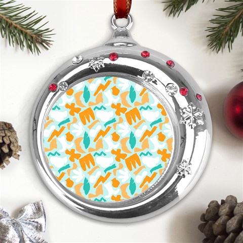 Design Pattern Seamless Tropical Metal Snowflake Red Crystal Round Ornament from ArtsNow.com Front