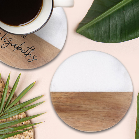 Design Pattern Seamless Tropical Classic Marble Wood Coaster (Round)  from ArtsNow.com Front