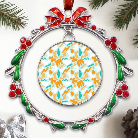 Design Pattern Seamless Tropical Metal X mas Wreath Ribbon Ornament from ArtsNow.com Front