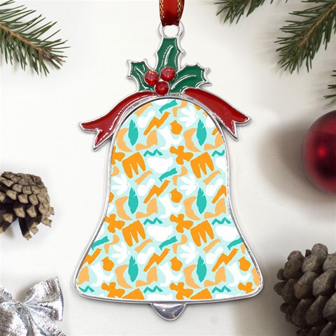 Design Pattern Seamless Tropical Metal Holly Leaf Bell Ornament from ArtsNow.com Front