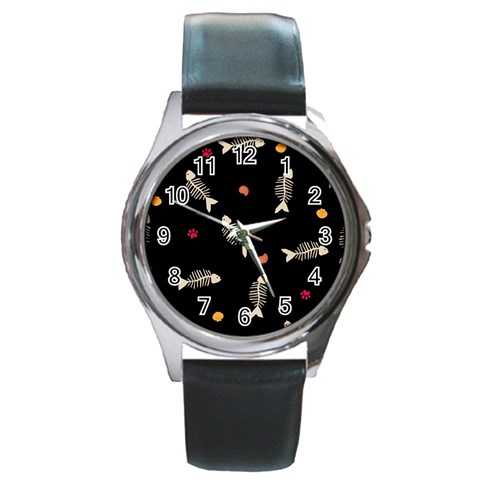 Pattern Design Seamless Fishbone Round Metal Watch from ArtsNow.com Front