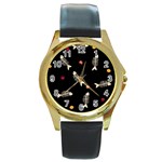 Pattern Design Seamless Fishbone Round Gold Metal Watch