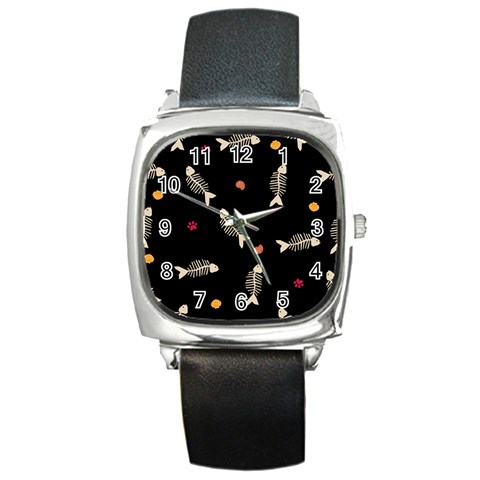 Pattern Design Seamless Fishbone Square Metal Watch from ArtsNow.com Front