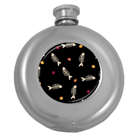 Pattern Design Seamless Fishbone Round Hip Flask (5 oz) from ArtsNow.com Front