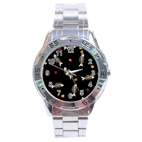 Pattern Design Seamless Fishbone Stainless Steel Analogue Watch from ArtsNow.com Front